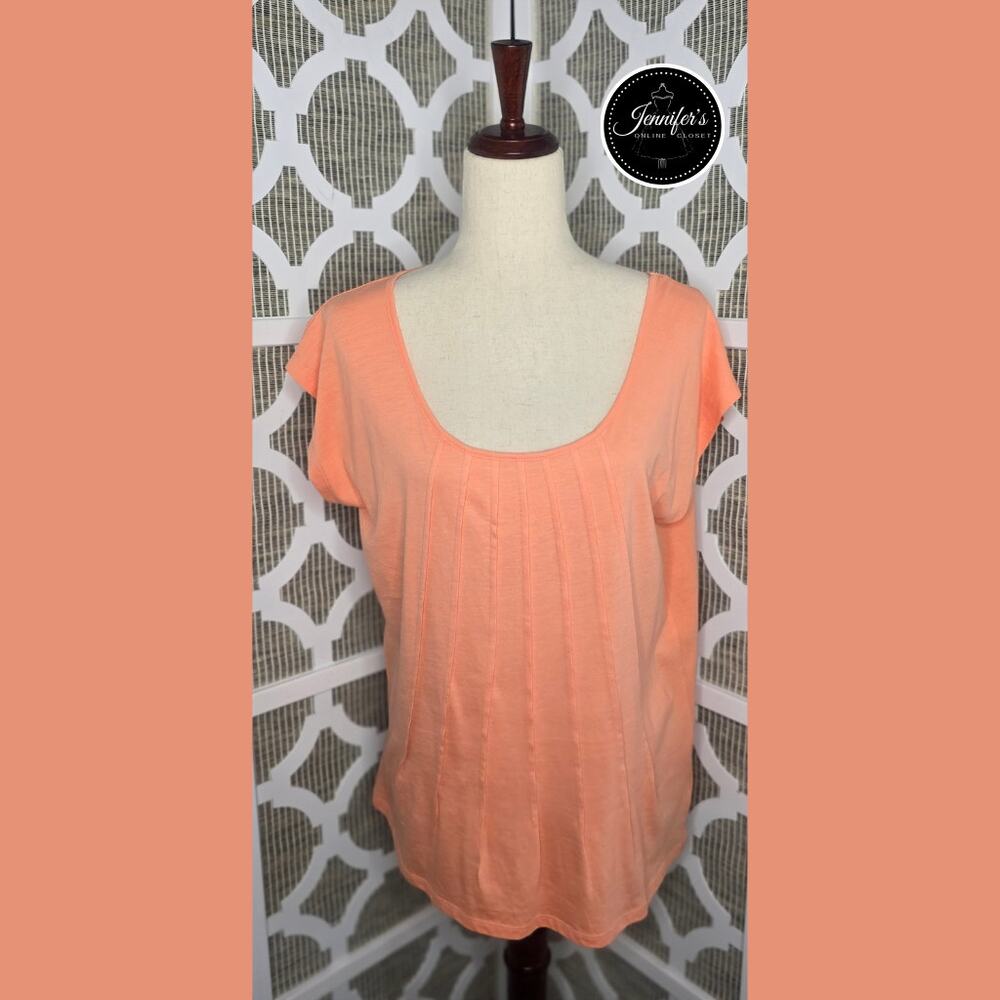Talbots Petite Coral Scoop Neck Pleated Front and Back Short Sleeve Top Size L